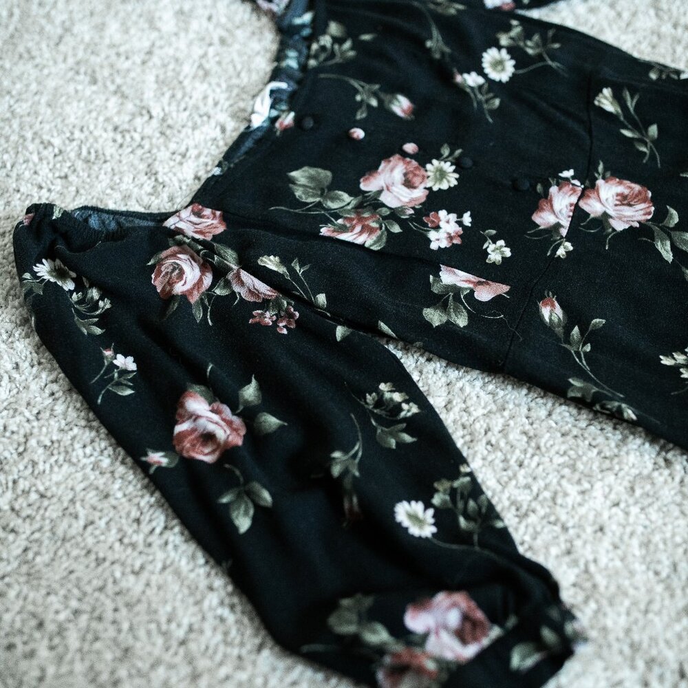 Mango Floral Black Dress